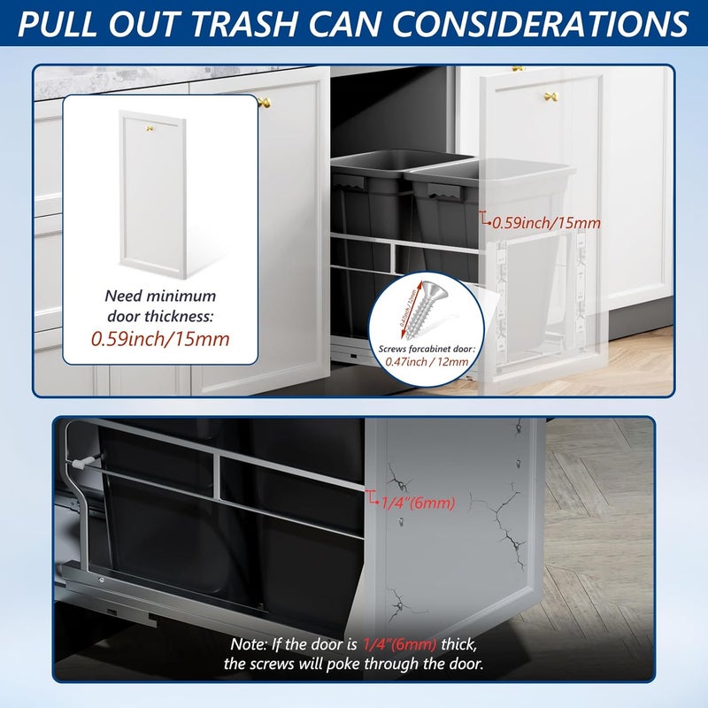 Insputer Dual Pull Out Trash Can Under Cabinet with Soft-Close Slides, Heavy Duty Under Sink Trash Can Kit for Kitchen Sink, Laundry, Garbage Can Not Included, Requires 17" W X 24" D Cabinets - Image 5